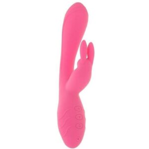 one in each shaft Arched main shaft designed to reach the G-spot Bulbous head tapers to base Textures for added sensation Flexible to move with your body10 vibrating shaft speeds andamp; functions Clitoral rabbit shaft for intense stimulation Robust ears andamp; round nose for plenty of contact points 10 vibrating rabbit shaft speeds andamp; functions Each motor controlled separately Red LED lights illuminate buttons when in use Made from creamy smooth silicone Chic pearl finished handle detail Handle panel made from ABS plastic Waterproof andamp; submersible Phthalate andamp; latex free Rechargeable