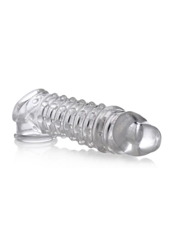 Add length and girth with this super soft enhancer sleeve! This bumpy sleeve is soft and flexible for a snug yet comfortable hug on your package. Externally textured with bumps and ridges to tantalize your lovers insides with internal texturing for your own pleasure. This enhancer sleeve is perfect for couples who want to experiment with a bigger shaft without discomfort and as soon as the mood strikes!Both the exterior and interior of this sleeve are textured for intense stimulation! The outside of this sleeve features soft and dynamic nubs to enhance your thrusts into your partner