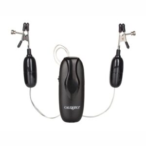 Tease your nipples with these outrageously powerful stimulators. Prepare yourself for the reverberating pleasures that this highly charged arouser will produce. Activate the vibrating rubber dipped clamps and adjustable tension. 2 AA batteries (not included).