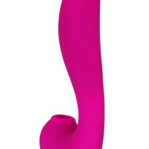 while the percussion of the G-spot thumping adds a beat of unbelievable pleasure.Then let the sweet lapping tongue of the clitoral stimulator play a melody that is sure to make you sing!Bring your symphony into the bath with you as this toy is completely submersible.Clean with Evolved Toy Cleaner and a warm water rinse.  Thumping licking vibe shaped like a curved note Vibrating shaft with thumping spot for G-spot targeting Clitoral shaft opening with tongue inside that flicks up andamp; down 3 separate motors for each function