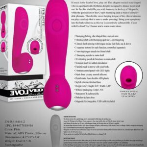 controlled separately 5 moving tongue speeds in clitoral shaft 5 thumping speeds in main shaft 10 vibrating speeds andamp; functions in main shaft Textured shaft for added stimulation Flexible neck to move with your body 3-button control panel with LED lights Made from creamy smooth silicone Detail made from durable ABS plastic Stylish chrome-finished base Waterproof andamp; submersible  Phthalate andamp; latex free  Magnetic Rechargeable