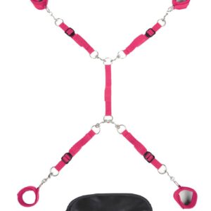 You no longer need a dungeon with this convenient 7-piece bondage set that easily allows you to turn your bed into the ultimate setting for intense BDSM play. The Lux Fetish 7-Piece Bedspreader in a fun hot pink color is a must-have for every kind of restraint play enthusiast  whether you`re a hardcore bondage fan or a first-time kink explorer. The set includes four adjustable cuffs made of neoprene
