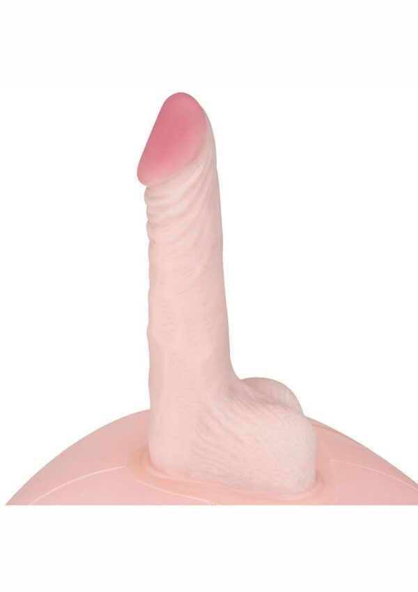 this uniquely shaped pleasure device invites you to hop on up! Control the vibrations with ease using the handheld wired remote control. A simple turn of a dial will rev up the vibrations to the speed that you most crave. The inflatable sex ball is perfect for straddling and it provides a comfortable cushion for you to bounce up and down on as the lifelike dildo pounds into you