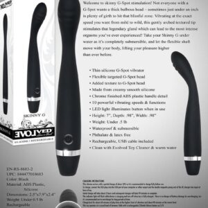lifting your pleasure higher than ever before.  Thin silicone G-Spot vibrator  Flexible targeted G-Spot head  Added texture to G-Spot head  Made from creamy smooth silicone  Chrome finished ABS plastic handle detail  10 powerful vibrating speeds and functions  LED light illuminates button when in use  Height: 7andrdquo;