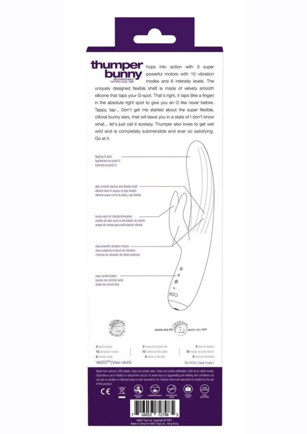 clitoral bunny ears that will leave you in a state of I don`t now what... let`s just call it ecstasy. THUMPER also loves to get wet and wild and is completely submersible and ever so satisfying. Go get it.