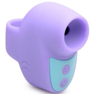 This powerful vibrator is the perfect travel companion! Enjoy 3 speeds and 4 patterns of suction from this small but discreet clit stimulator! The end is ergonomically designed with a gentle curve to perfectly line up with the clitoris for strain-free pleasure! Slip the small strap over the finger for a snug fit that keeps delicious sensation right at the tips of your fingers.   Made with phthalate-free
