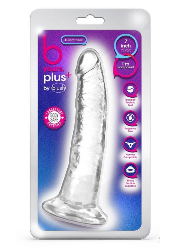 and a sturdy suction cup base that holds to any smooth flat surface for solo time. Or partner up for strap-on harness fun! Lust nandrsquo; Thrust has a tapered head for easy ion and is transparent for optimal viewing during play.Made with body-safe TPE