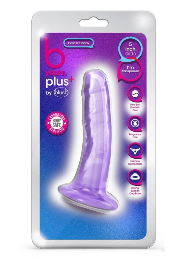 and a sturdy suction cup base that holds to any smooth flat surface for solo time. Or partner up for strap-on harness fun! Hard n` Happy has a tapered head for easy ion and is transparent for optimal viewing during play. Made with body-safe TPE