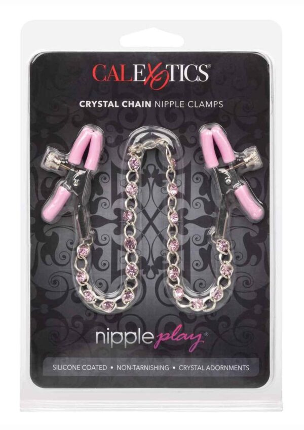 teasing chain and sparkling crystals. Reach new levels of playful pleasure with the adjustable clamps; Clamp the naughty clasps to your body and enjoy every rush of pain and pleasure.  The teasing clamp has adjustable tension to stimulate anywhere on your body for playful teasing; As the tension tightens