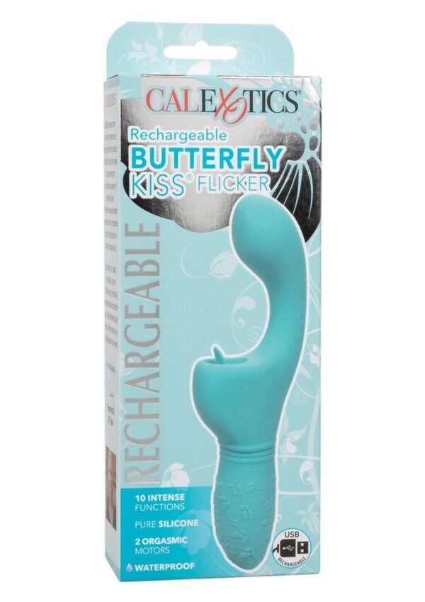 the Rechargeable Butterfly Kissandreg; Flicker is an erotic toy box must-have for any pleasure loving woman. This sensually contoured massager knows how to caress you intimate curves with the g-spot stimulator