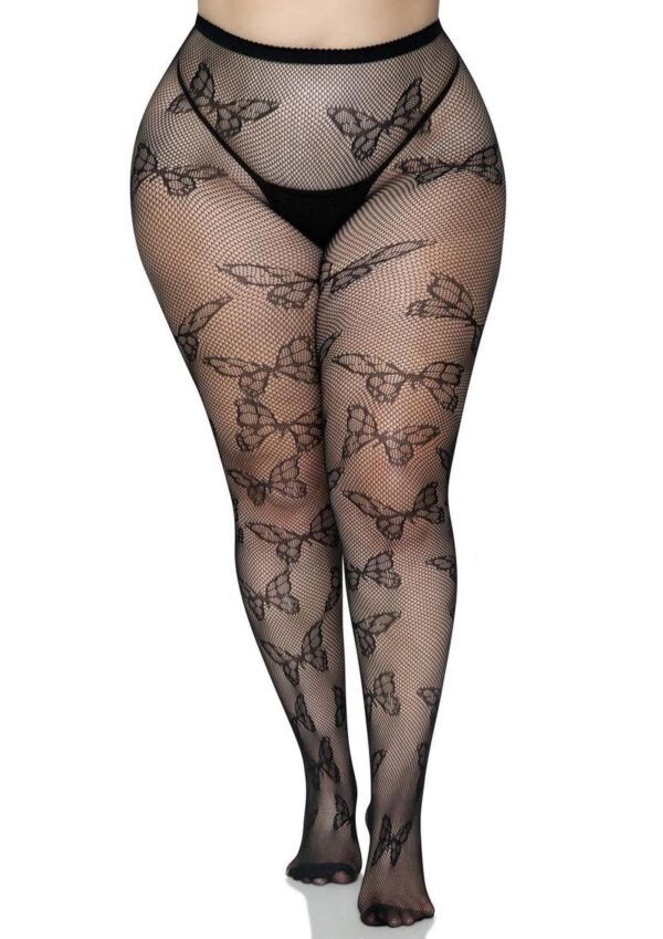 Leg Avenue Butterfly Net Tights - 1X/2X - Black - Image 2