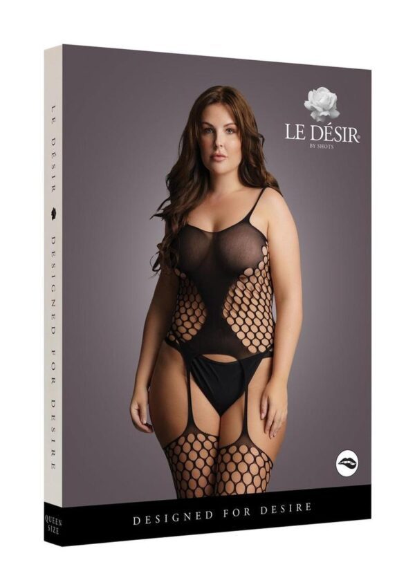 Le Desir Fence Net Suspender Bodystocking - Queen - Black - Image 2