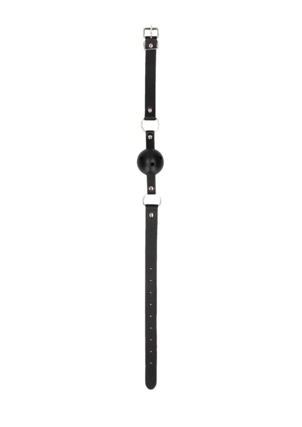 Ouch! Breathable Ball Gag with Bonded Leather Straps - Black - Image 3