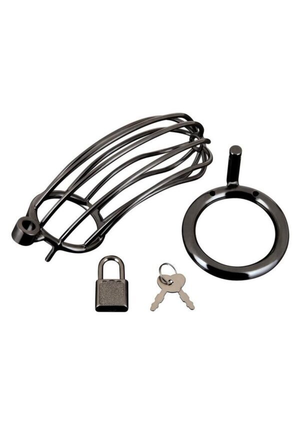 The Prisoner Cock Cage Chastity Device offers the best of comfort and security. The rings consist of three interlocking pieces that fit together. The two guide pins hold the top pieces together. The oval locking pin goes through the middle recessed hole connecting the cage portion to the ring. Assorted size rings and spacers included in each package allow you to customize fit. Restricts you from touching your genitals for sexual pleasure and gives the keyholder control over the sexual fulfillment.