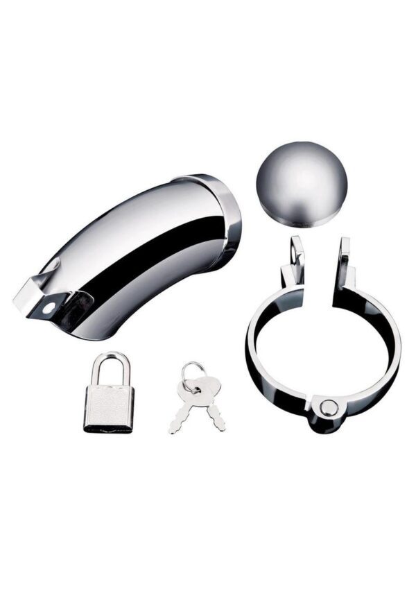 Seal up your partner`s penis in a cock cage that includes a solid sheath that surrounds the penis in hard metal that firmly prevents any erections. This kinky way to play is perfect for couples exploring BDSM play and for experiencing the intense orgasm that follows when it has been denied. This cock cage set includes a ring that secures around the testicles to restrict blood flow and increase their sensitivity for more intense sensations when aroused.