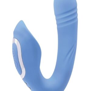 Embrace the curve! This delicious dual vibe buzzes and thrusts for internal bliss while tapping for external joy andndash; two sensations joined with a flexible bend! Made from creamy