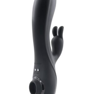 rabbit andamp; suction vibrator Circular textured G-Spot head in 10-speed main shaft  10-speed rabbit stimulator 3-speed suction stimulator  Motors controlled independently  Flexible shafts move with your body Textured shaft andamp; handle for solid grip White LED light illuminates buttons when in use Made from creamy smooth silicone Detail made from black chrome-finished ABS plastic Height: 8.34