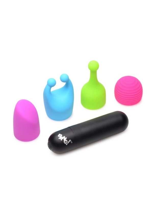 This powerful bullet comes with 4 attachments that each add a uniquuly stimulating sensation to the mix! The powerful bullet itself has 7 different vibration patterns and is fully rechargeable. Each attachment is slightly different. The pink attachment is round with rows of ridges. The green attachment has a pinpoint end to get exactly the right spot. The blue attachment has a double pinpoint ends with round tips