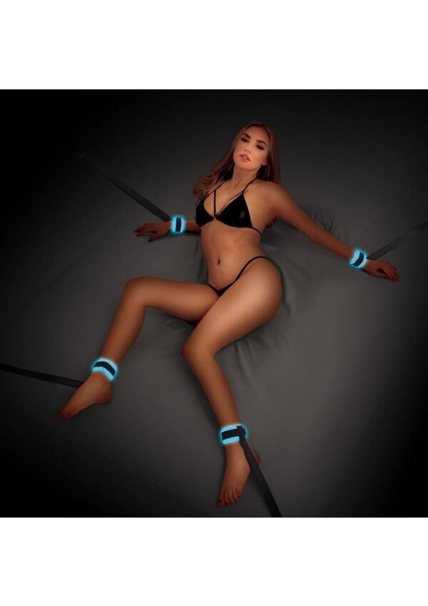 WhipSmart Glow in the Dark Bed Restraints with Adjustable Cuff - Blue - Image 4