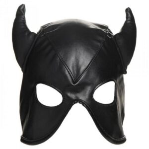 Indulge in your devious dungeon demon side with this bondage hood with horns! Made of PU leather
