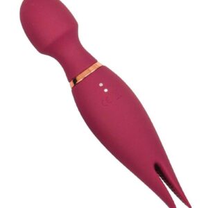 or solo play! &amp;#xa0;Dual motors deliver powerful rumbly vibrations to relax tense muscles or achieve powerful orgasms. &amp;#xa0;The flexible wand head features 10 gyrating patterns which can be controlled independently from it opposite end; featuring twin silicone ticklers which are perfect for nipples