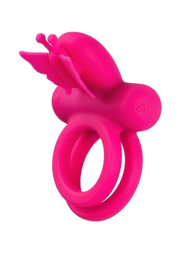 Stretchy and comfortable vibrating couples enhancer with dual support and fluttering wings to tease and tantalize. 12 intense functions of vibration