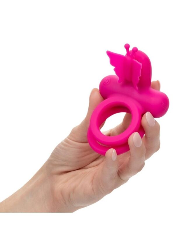 Silicone Rechargeable Dual Butterfly Couples Ring - Pink - Image 4