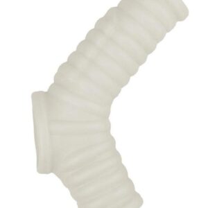 Looking for an extra assist in the bedroom? Let the Vibrating Ribbed Fit Power Sleeve add an extra 45% in girth while gently cradling your erection and pushing it forward.andnbsp;The super soft and stretchy material has a natural skin-soft feel with ribbed texture detailing for extra stimulation for the receiving partner. Each thrust will deliver extra stimulating ribbed texture that will drive your partner wild! This one-size-fits-most penis extender is sure to make you the ultimate pleaser in the bedroom. Send Your partner soaring to further heights of ecstasy