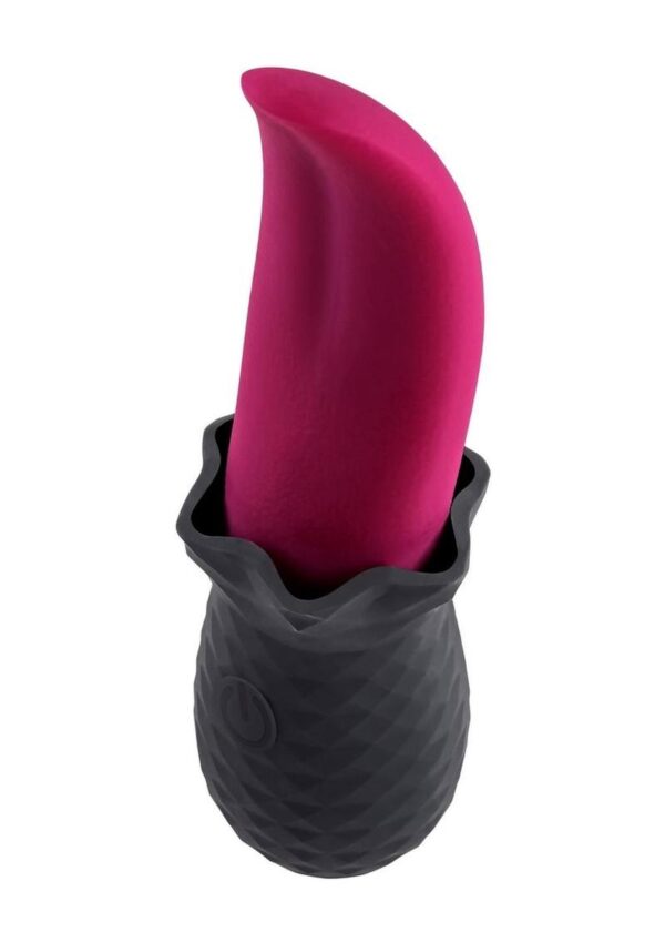 This tireless silicone tongue flicks and vibrates with a deliciously flexible tip while the handle features diamond-pattern textures for an easy grip. Specs:  10 vibrating andamp; flicking speeds andamp; patterns Height: 5.83