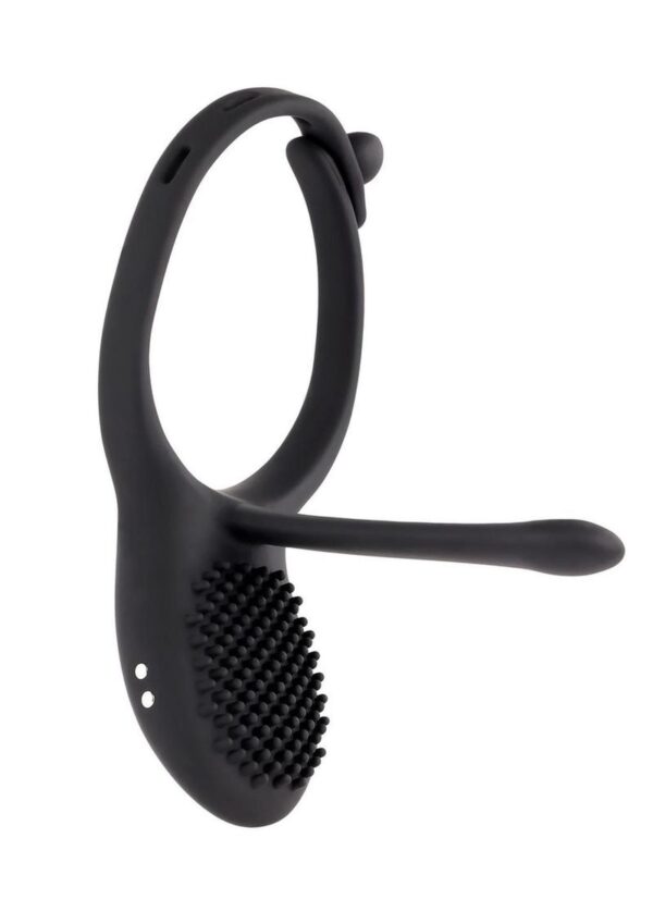 Adjust this vibrating C-ring to your ideal girth with 4 sizes that lock in for comfort and ease. Two powerful motors deliver vibrations in both the chunky nubbed stimulator and the long silicone stem thatandrsquo;s designed to nestle alongside the shaft. Motors operate independently with the remote control which has a range of over 100 feet. Magnetic rechargeable