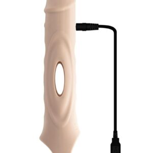 25` remote range.  Vibrating remote control penis extender  C-Ring at base for ball stimulation Life-like textured sleeve Peek-a-boo holes to see penis 10 vibrating speeds andamp; functions Made from soft andamp; pliable silicone Remote made from ABS plastic 1-button control on toy