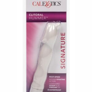 made from plastic. It provides powerful vibrations with unique contoured scoop for clitoral stimulation plus the well placed gyrating nub for a g-spot orgasm and intense action. You control the intensity of the vibrations with a twist of the base controller from mild to intense. The Hummer has 7.5 inches total length