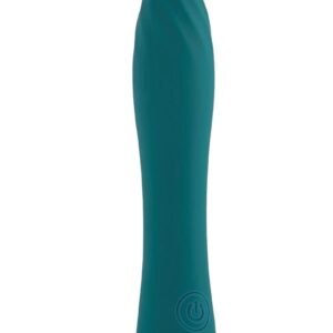 rechargeable and easy to clean.  Powerful 5-speed mini vibrator Single swirly-textured bulbous shaft 5 vibrating speeds andamp; patterns Made from creamy smooth silicone Detail made with black chrome-finished ABS plastic Button lights up when in use Height: 5.11