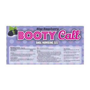 Booty Call is a refreshing blue raspberry-flavored anal-numbing gel. The formulation relaxes the muscles and numbs the nerves for greater comfort during anal play. Safe to use with toys as you build up to the anal experience you desire. Apply a dime size amount of the gel to the anal opening and wait 3-5 minutes before engaging in anal play. Reapply as needed. Booty call helps to take the anxiety out of anal play so you can focus on the pleasure of the experience.