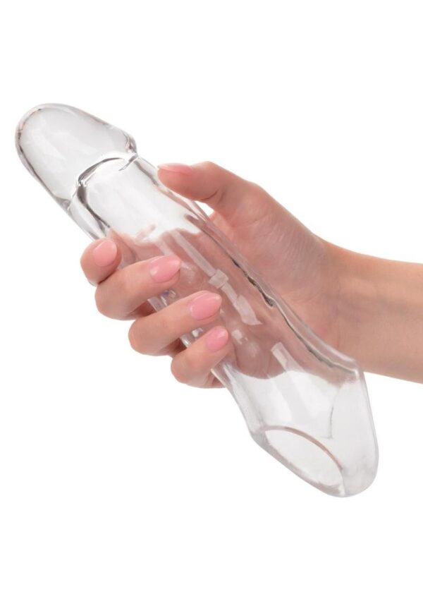 allowing you to showcase and enhance your natural assets for an enticing experience. The life-like hollow design of the extension ensures comfort and flexibility during use. It is thoughtfully crafted with a built-in scrotum strap