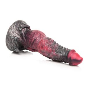 This mythical shaft is none other than the King of the Underworld`s masterpiece. Hades himself has come to claim you with a black and red rod that is designed with devilish details. The tapered tip helps it slip inside but then the countless grooves and ridges will delight you and send you well over the edge of pleasure! The wide base provides powerful suction so you can go hands-free by placing it on any flat surface to keep it in place. You can also combine it with a compatible strapon harness for pegging play! Made out of premium
