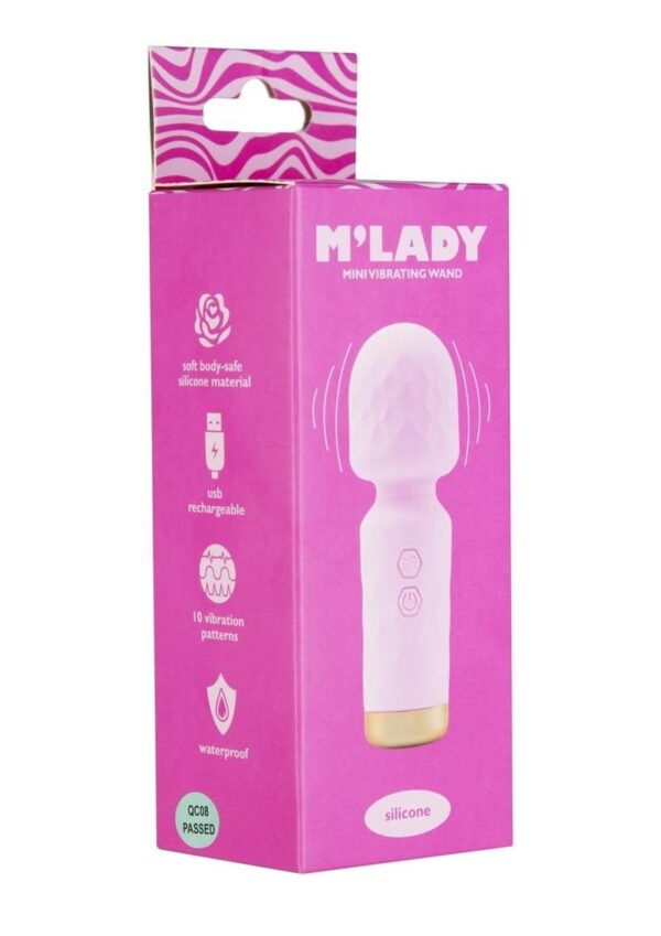 Mandrsquo; Lady! Donandrsquo;t let her cute charm fool you though. This powerhouse compact wand is body-safe silicone that is velvety soft to the touch and subtle honeycomb design. Mandrsquo; Lady offers an amazing 10 vibrations with multiple modes and intensities. This was created with the end user in mind and being able to provide the perfect handheld personalized pleasure in any way you need. This compact wand is the perfect travel companion with its press and hold to give you power and the same function to turn off. The perfect size for your purse or carry-on to take away on your trip so you can indulge anywhere or anyplace you decide. Completely waterproof