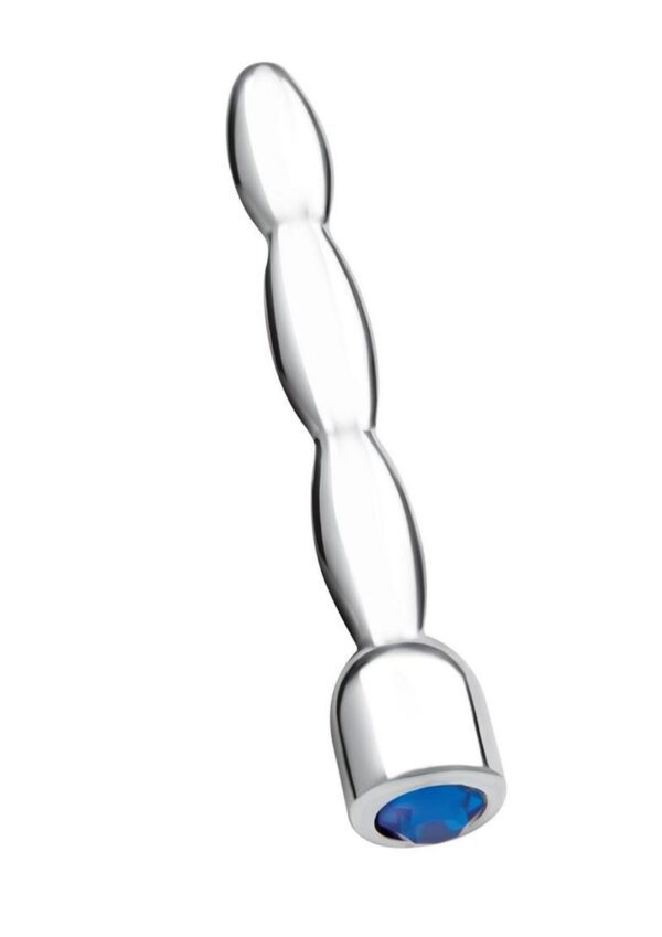 The 2 Stainless Steel Bling Bling Wavy Penis Plug by Blue Line is crafted from high-quality