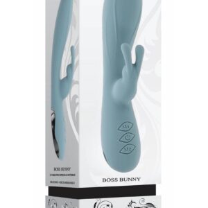 sleek silicone rabbit vibe has a gently curved bulbous main shaft that ends in a tapered tip