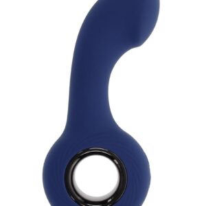 This grip-friendly vibrating plug features a ringed handle for effortless