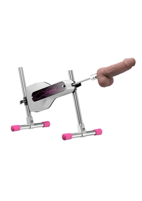 (included). Compatible with all Vac-U-Lock dildos and accessories.andnbsp;Fully adjustable design lets you change height and the thrusting angles.andnbsp;Disassembles into a discreet bag for easy storage. Measures 52 by 18 inches with both thrusting arms and dildos in place. Made primarily from metal with some ABS plastic. Electric powered.