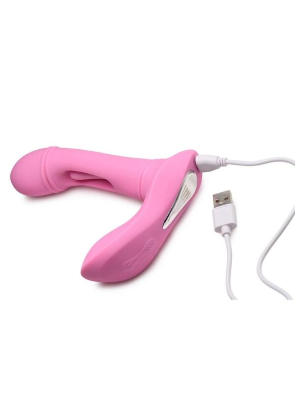 is what really makes the difference! It lines up to your G-spot and then flicks you with its silicone arm! Enjoy 3 speeds and 9 patterns of flicking! The shaft and base also vibrate