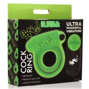 silicone ring has two straps. One wraps around the shaft and behind the balls at the base while the other wraps around the shaft. Sitting on top of your shaft is a sleeve where the powerful bullet vibrator goes! Enjoy 3 speeds and 7 patterns of powerful buzzing vibes that can be controlled via the battery-operated remote! You`ll feel the powerful buzz and so will your partner once they get you deep enough inside them to rub up against the vibe! The glow-in-the-dark premium silicone toy responds to sunlight and indoor light so you can charge it before using it. Made out of phthalate-free