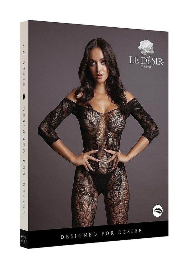 Le Desir Lace Sleeved Bodystocking - O/S - Black - Image 2