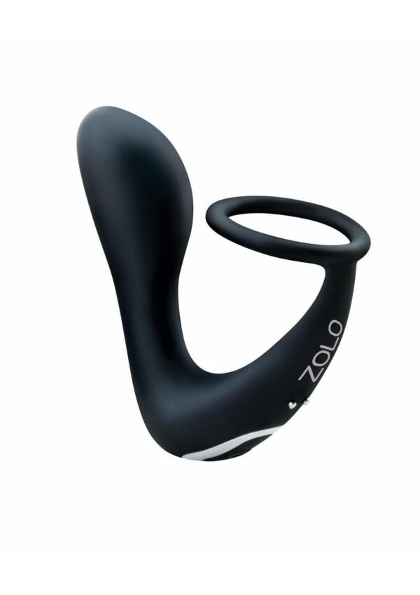 Experience next-level pleasure with the ZOLO Black Thumb Vibrating Cock Ring with Prostate Massager. The prostate-targeting internal stimulator enhances your pleasure