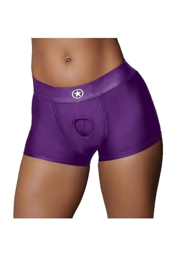 The Vibrating Strap-on Panty Harness with Open Back has straps around the thigh