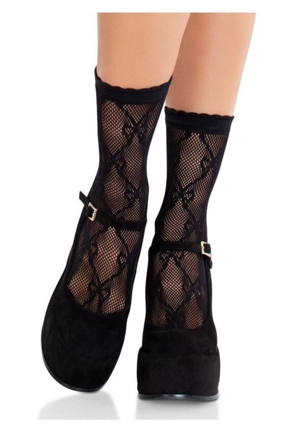 Leg Avenue Bow Net Anklets - Black - O/S - Image 2