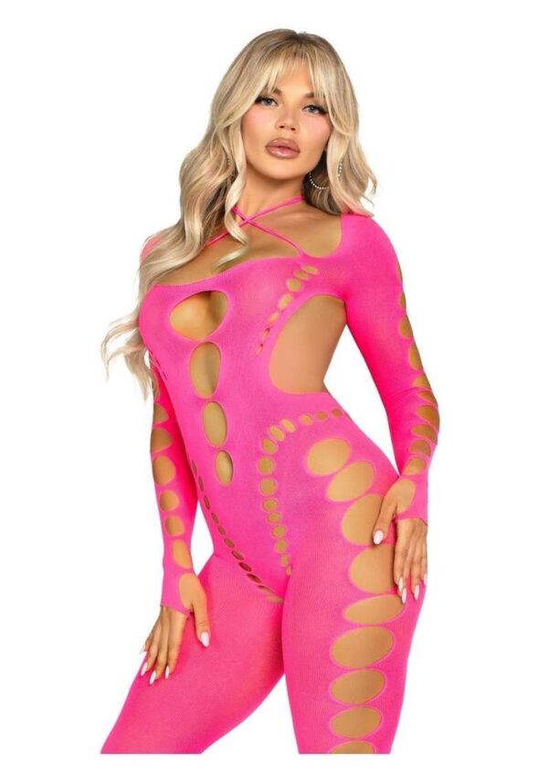 Seamless opaque cut-out footless bodystocking O/S