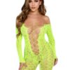 Leg Avenue Python Net Crotchless Footless Lingerie Jumpsuit with Faux Lace Up Detail - O/S- Neon Green - Image 2