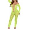 Leg Avenue Python Net Crotchless Footless Lingerie Jumpsuit with Faux Lace Up Detail - O/S- Neon Green - Image 4